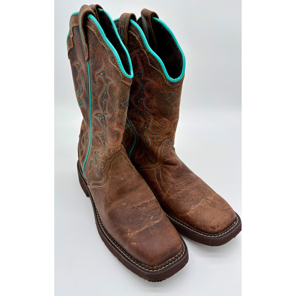 Justin Gypsy Womens Brown Teal Leather Western Cowgirl Boots L2900 Size 9B
